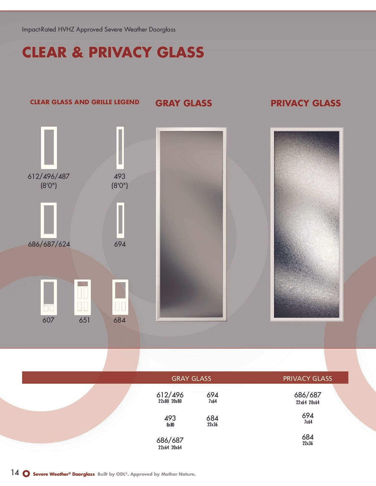 Clear & Privacy Glass options, showing examples of clear, obscure, and privacy glass styles.