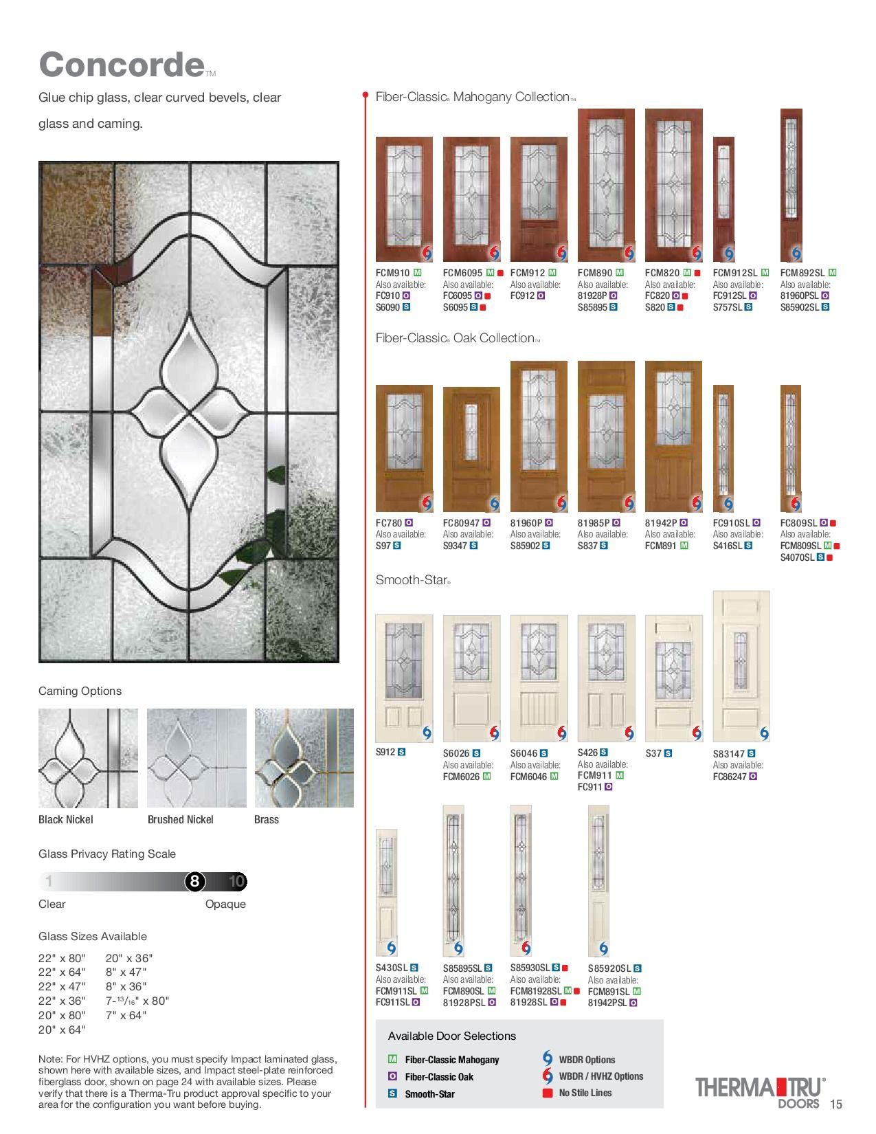 Door catalog page showing various door styles with glass panels.