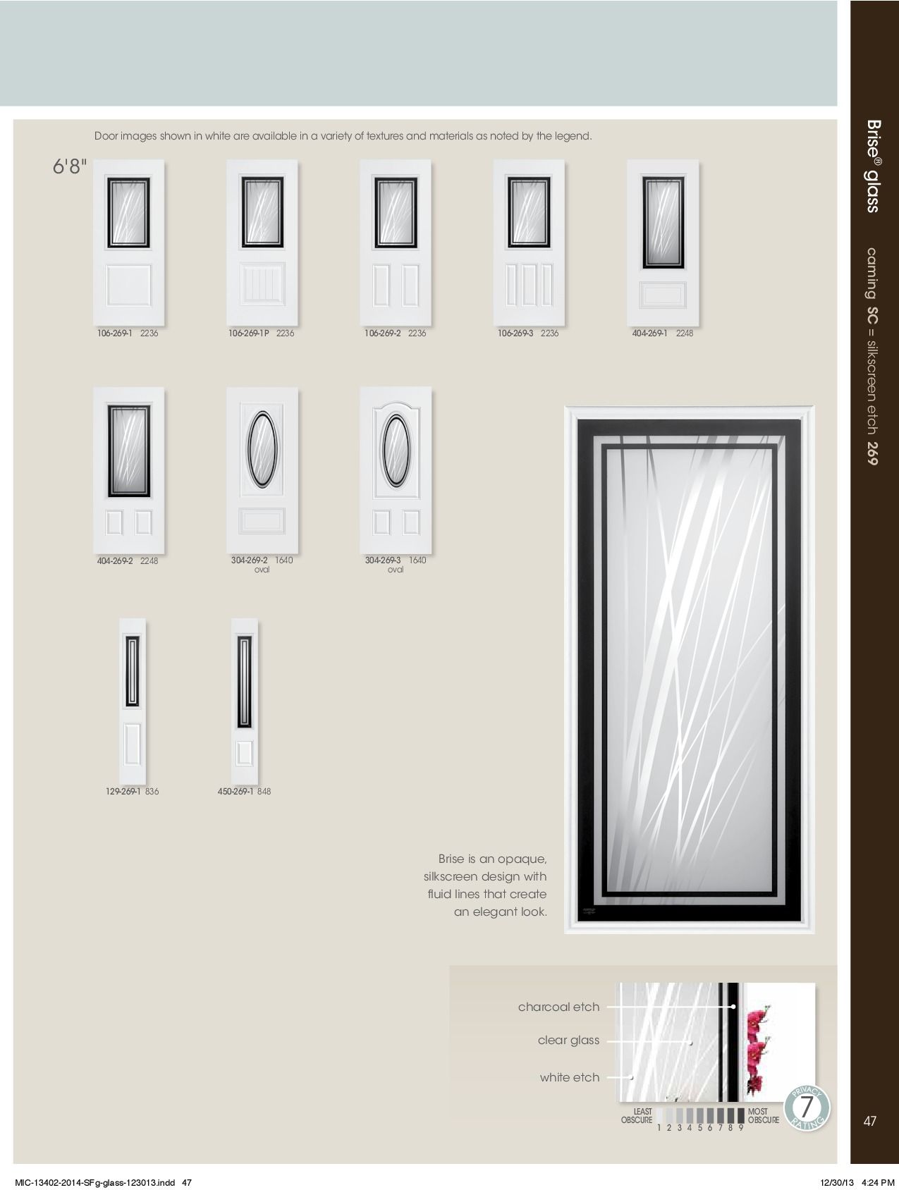 Exterior door designs. Various styles: paneled, oval windows, glass inserts. White doors, black frames.