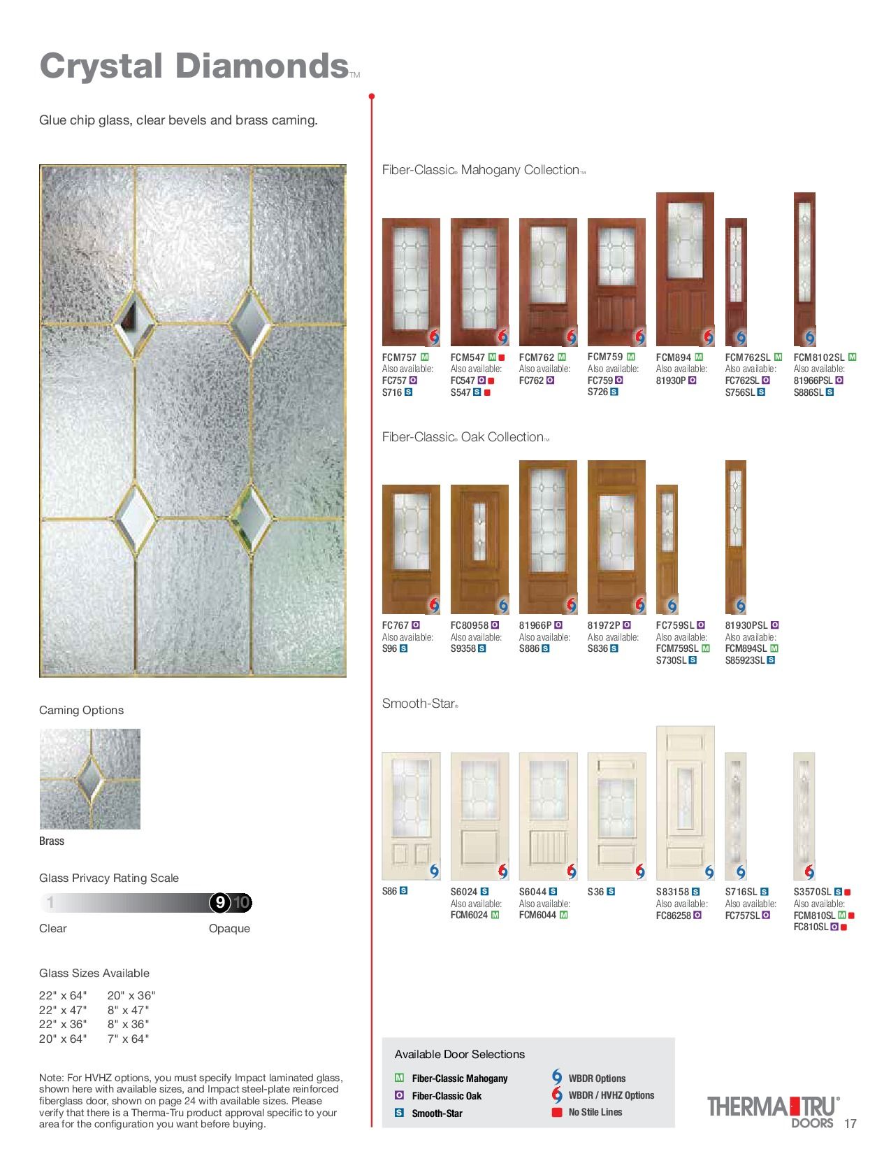 Door catalog page featuring Crystal Diamond style with door and glass panel options.