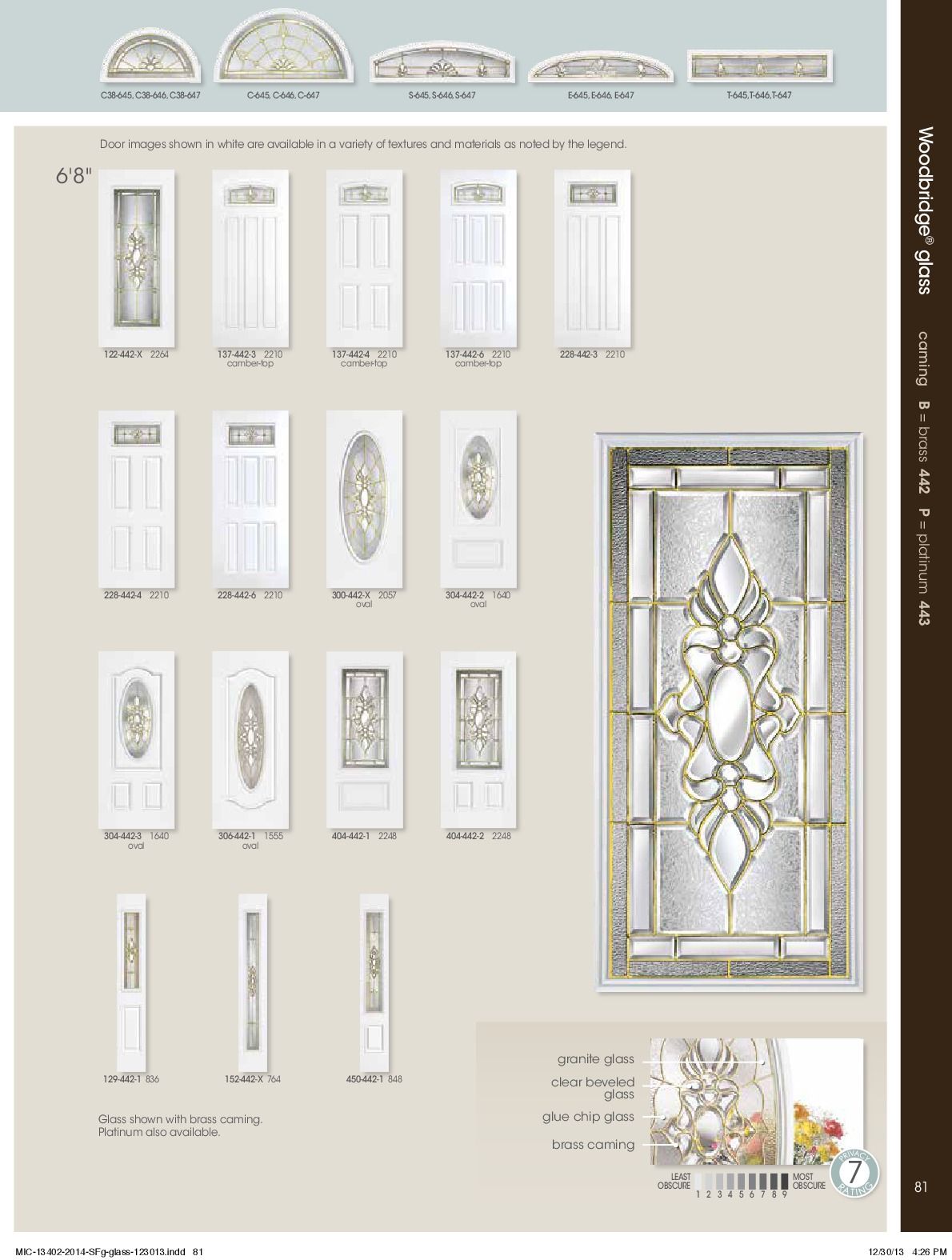 Catalog page showcasing various white entry doors and glass inserts.