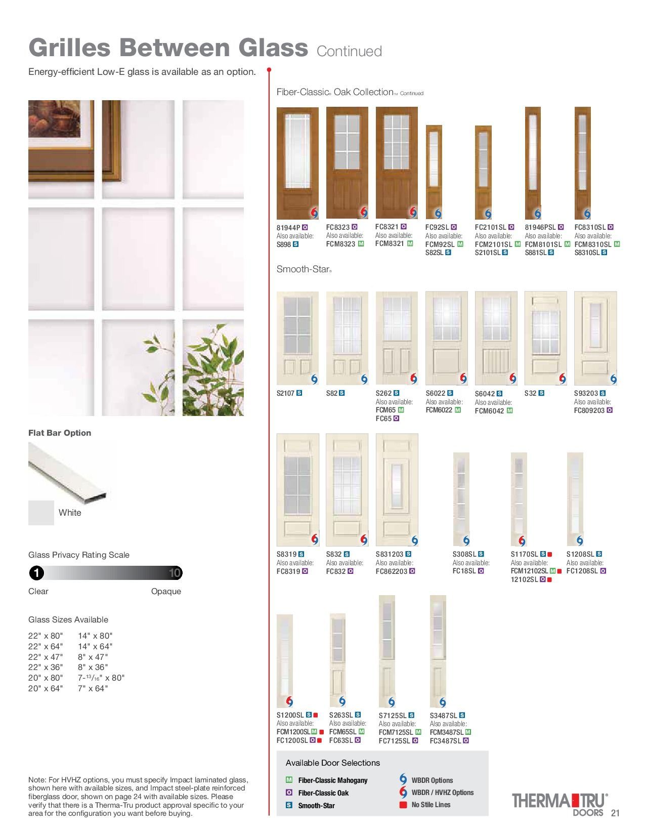Page showcasing various grilles between glass door options, with product examples and details.