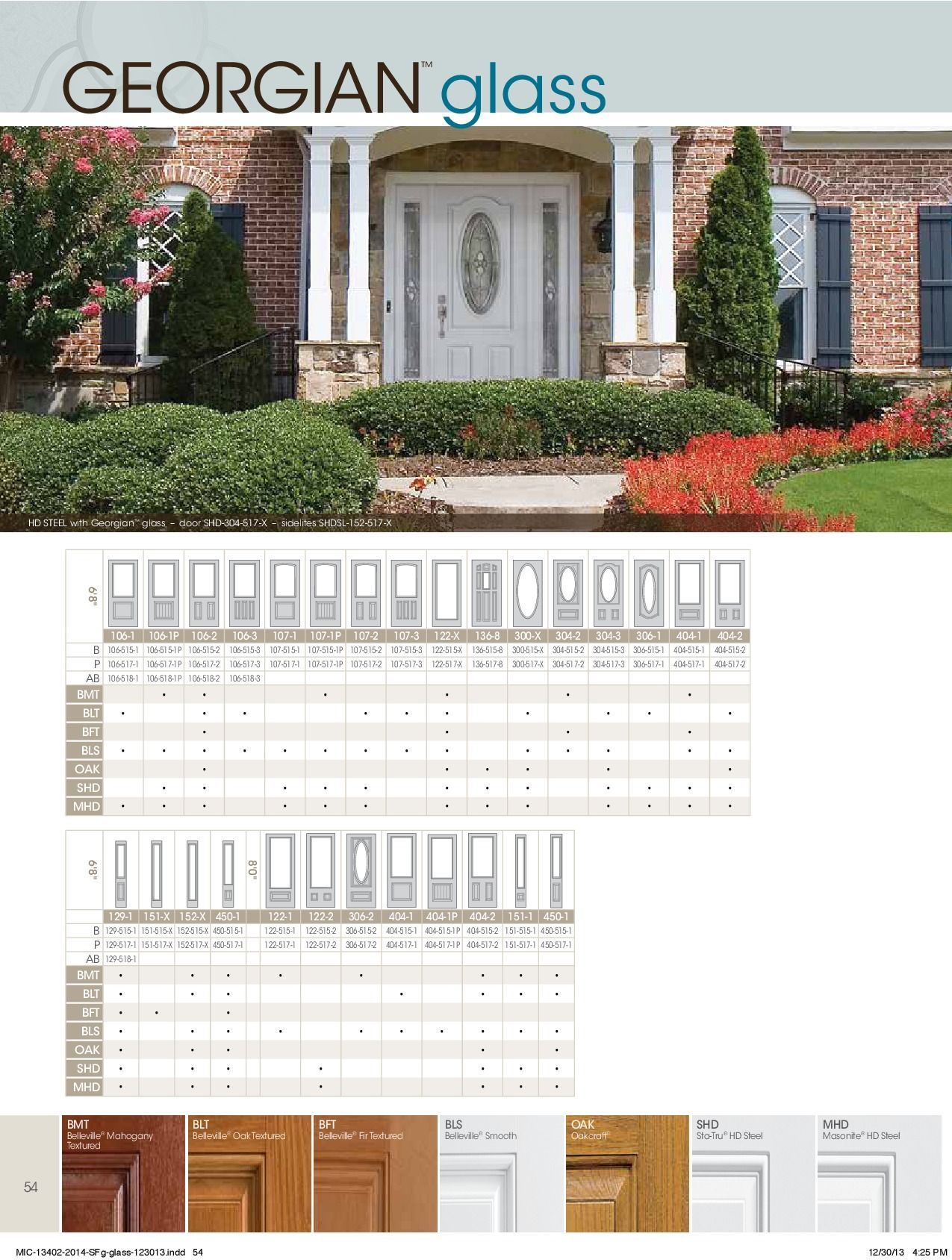 Georgian Glass catalog page showing door styles and product options.
