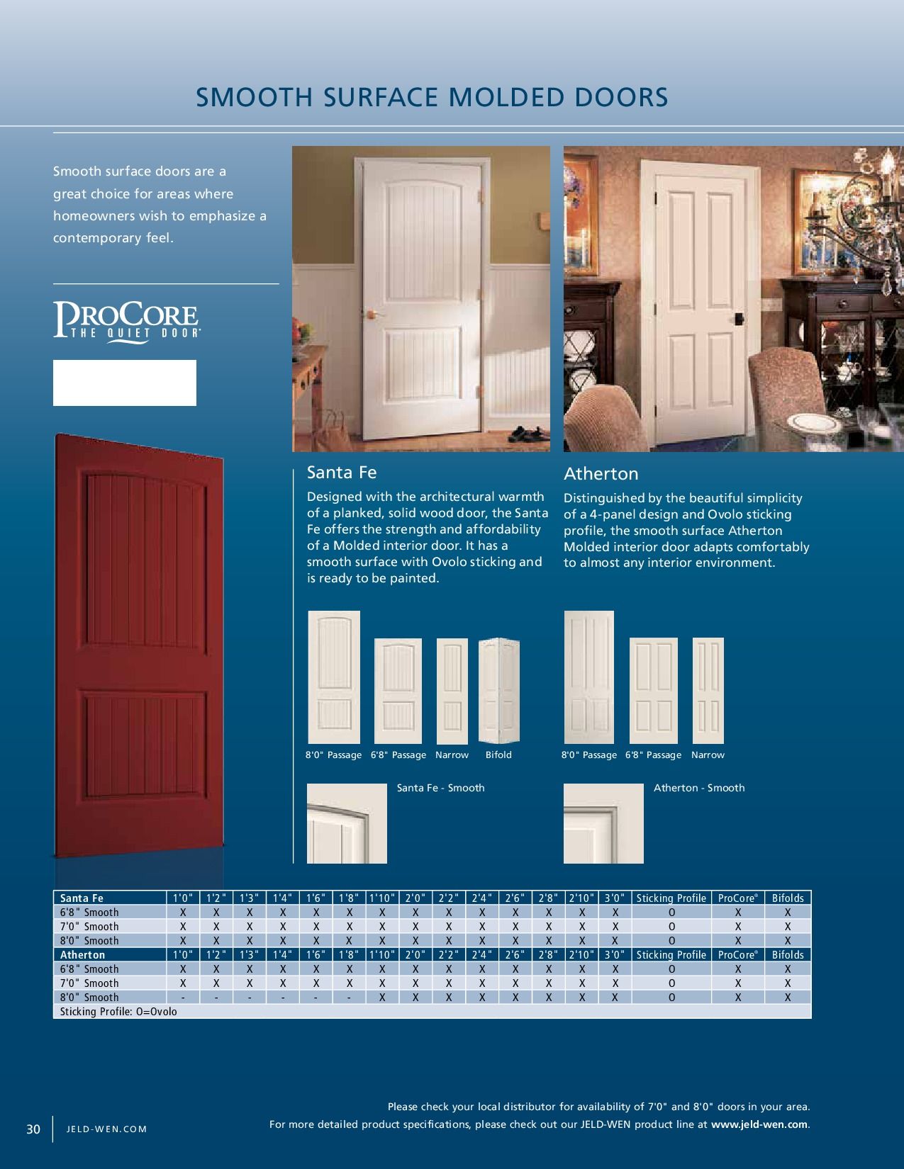 Page showcasing smooth surface molded doors, with sample doors and product specifications.