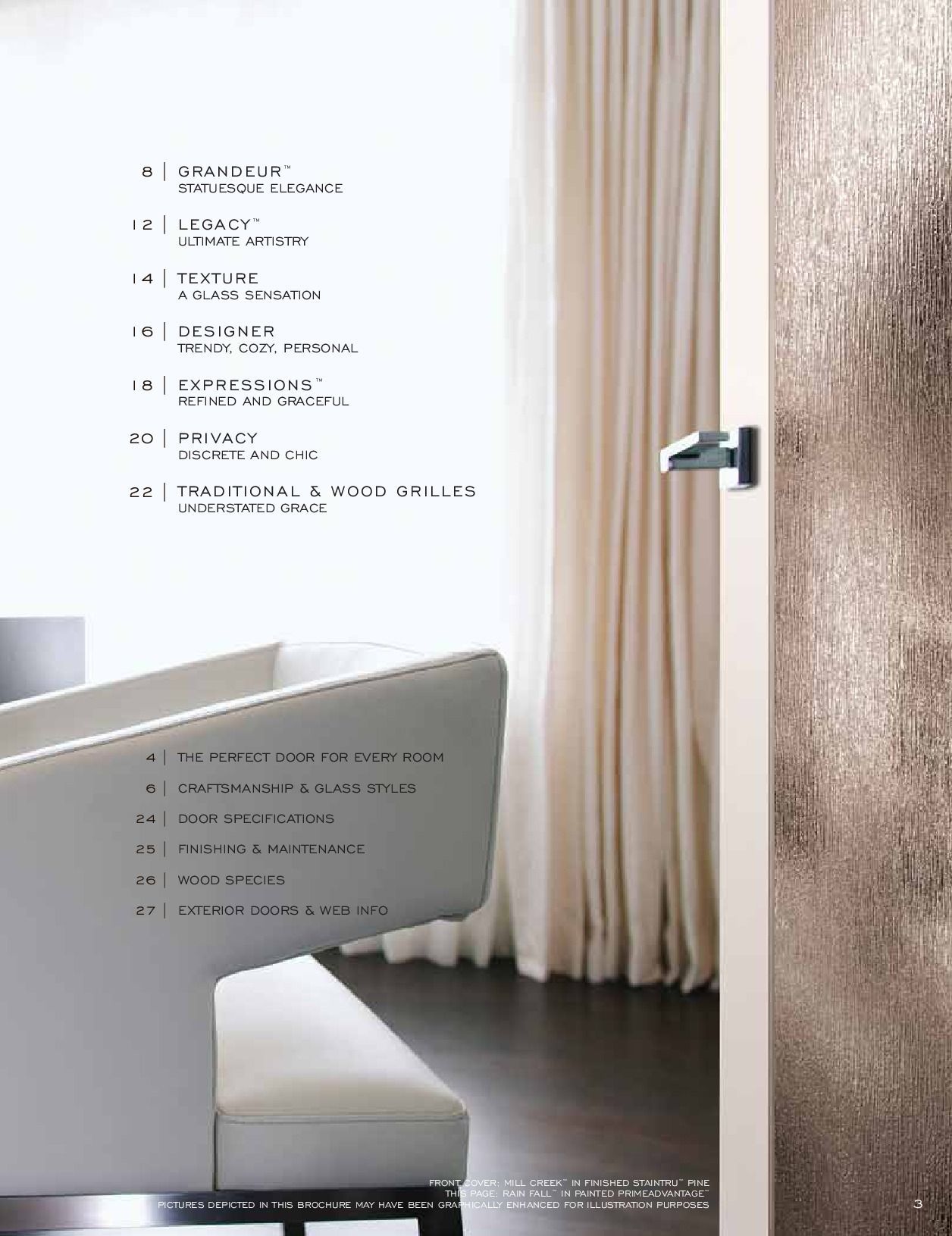 Interior with a white chair, white curtains, dark floor, and partially visible brown textured door.