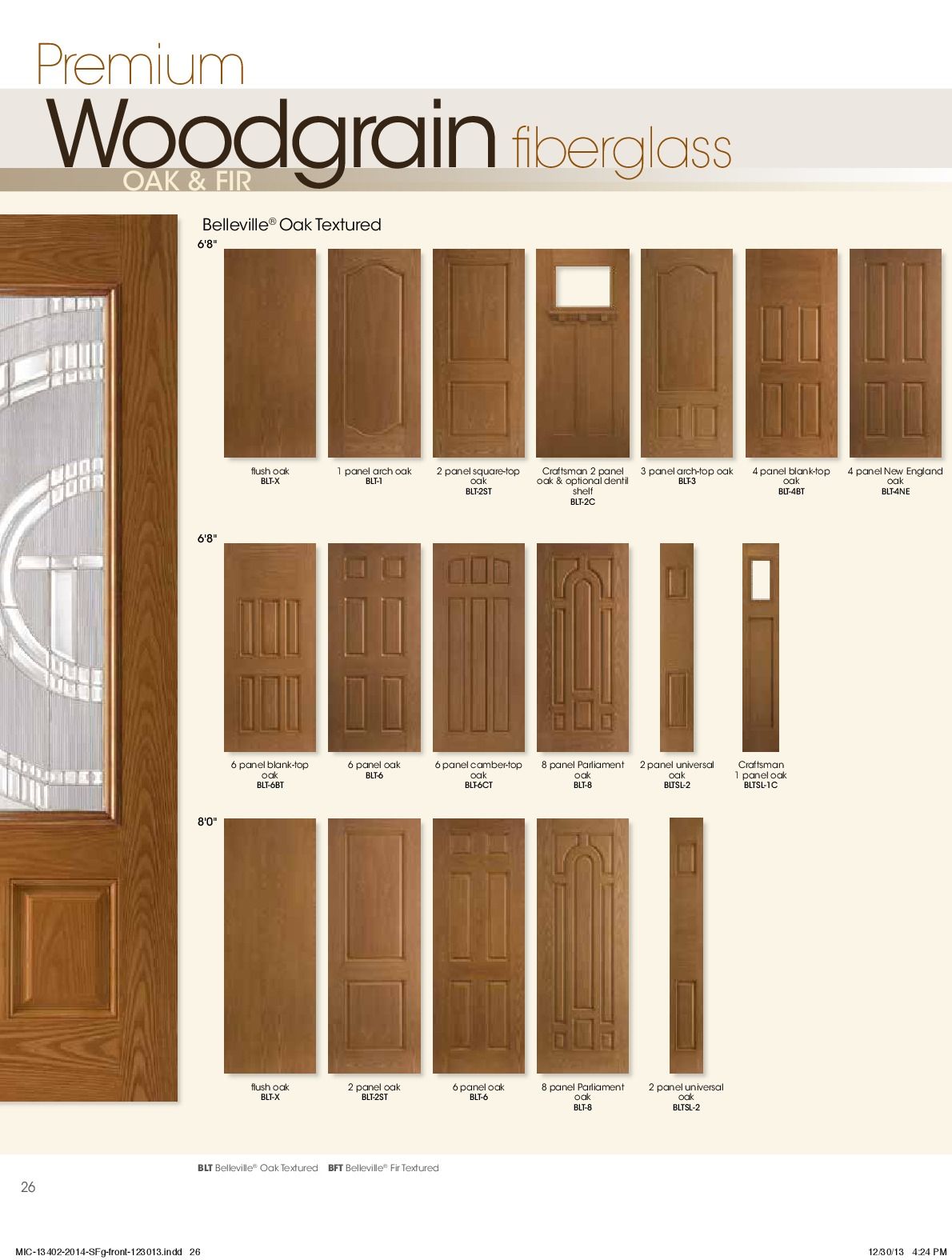 Wooden door designs, woodgrain finish. Variety of panel styles.