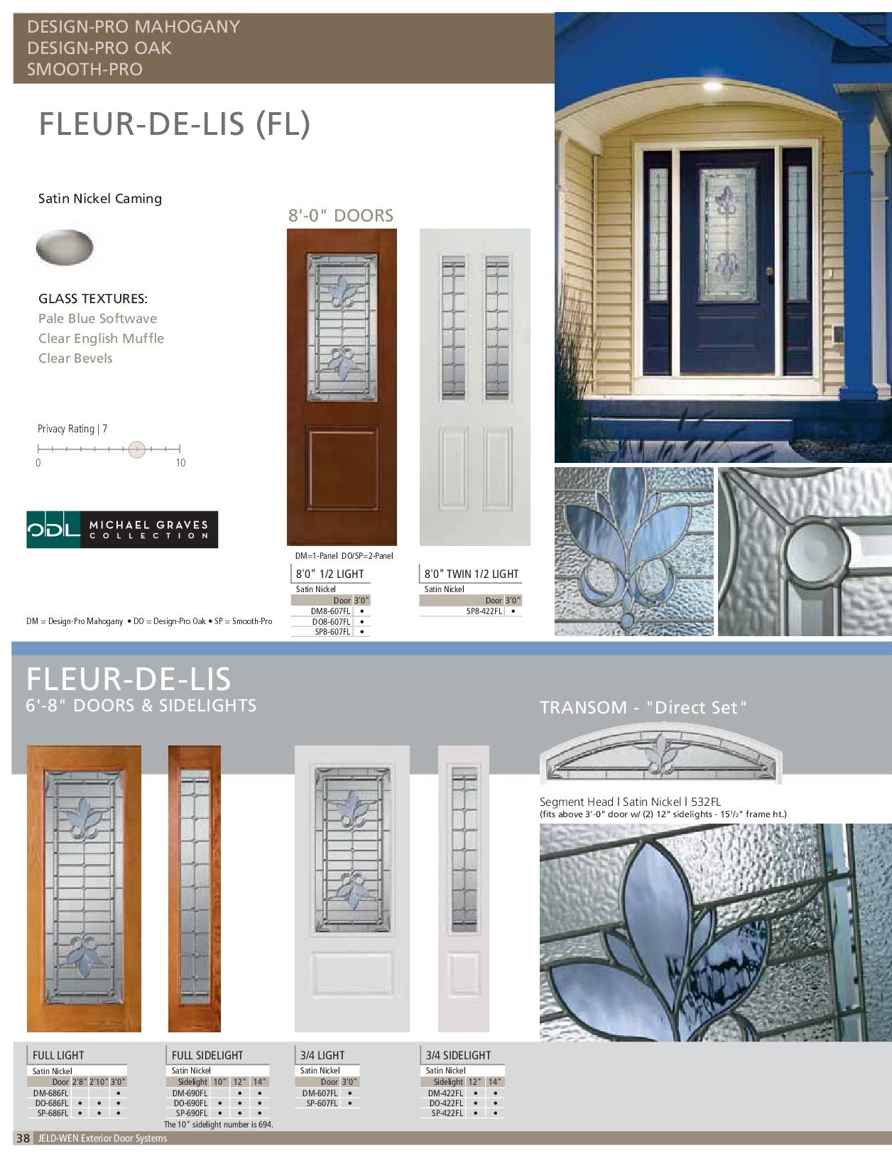 Mahogany door with glass panel and sidelight, exterior view.