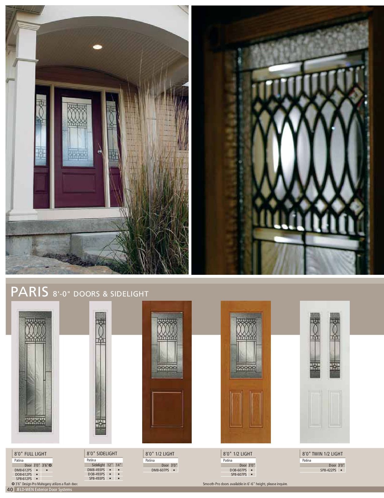 Door displays: Paris doors with stained glass in various colors, including red and white.