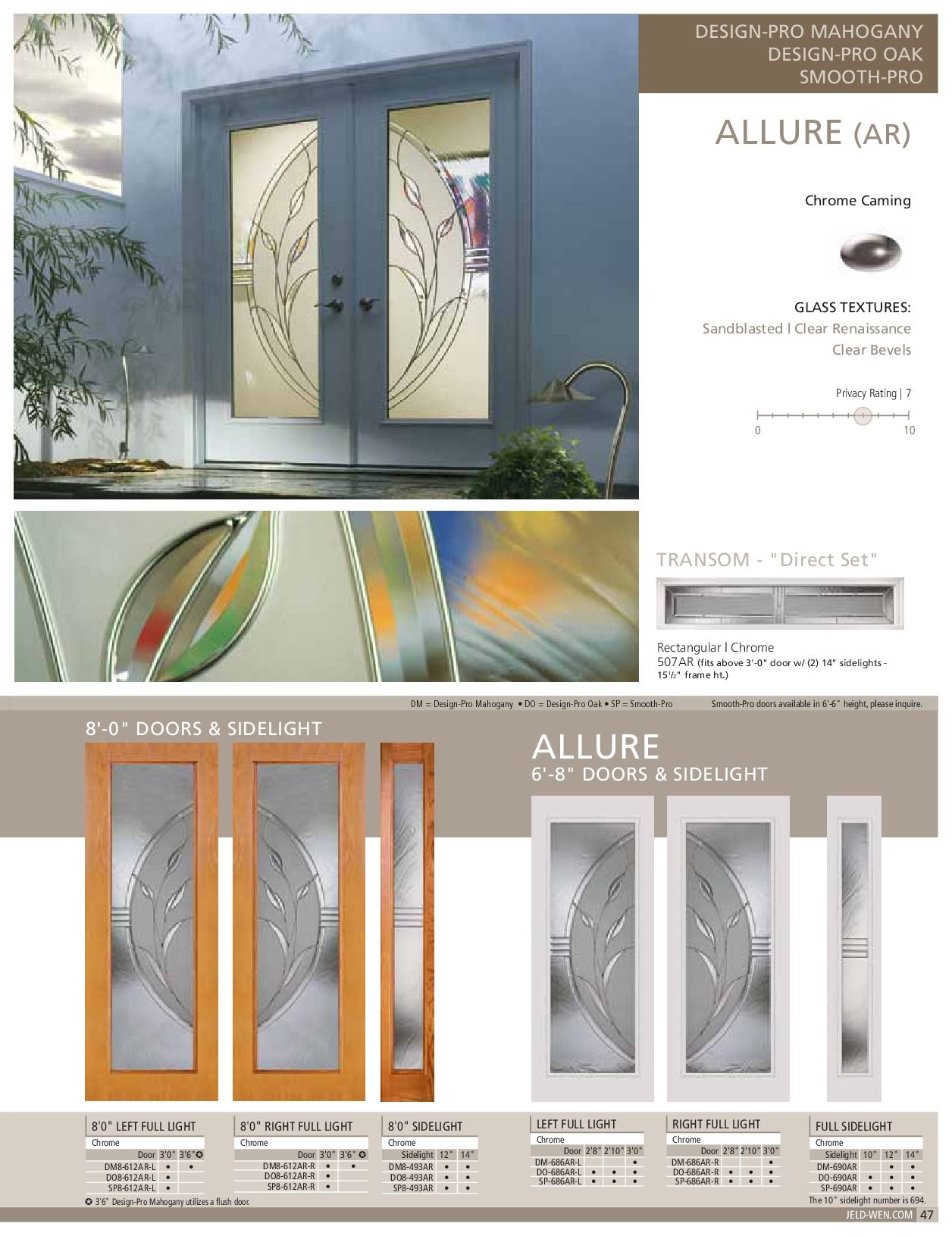 French doors with decorative glass panel. Door styles include oak and white.