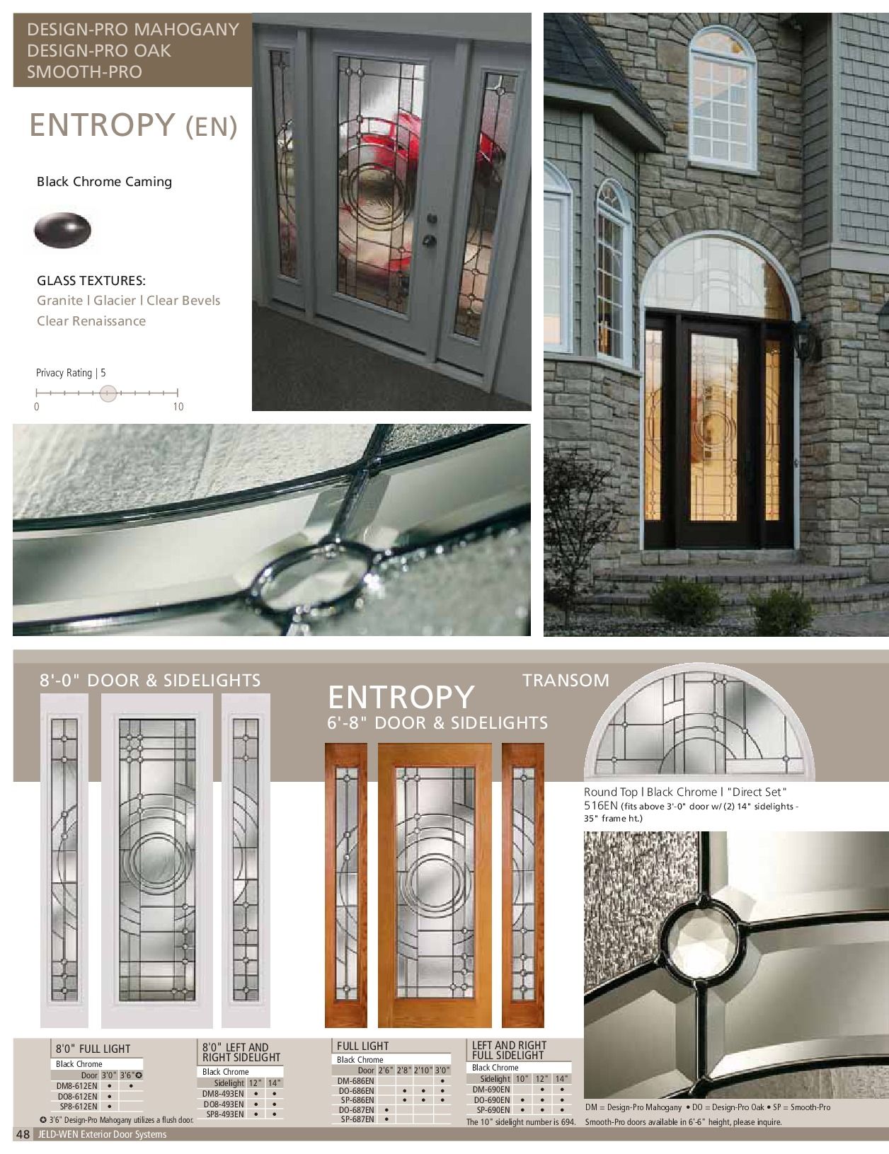 Brochure with stained glass door designs: Entropy (EN) style, in various door and sidelight combinations.