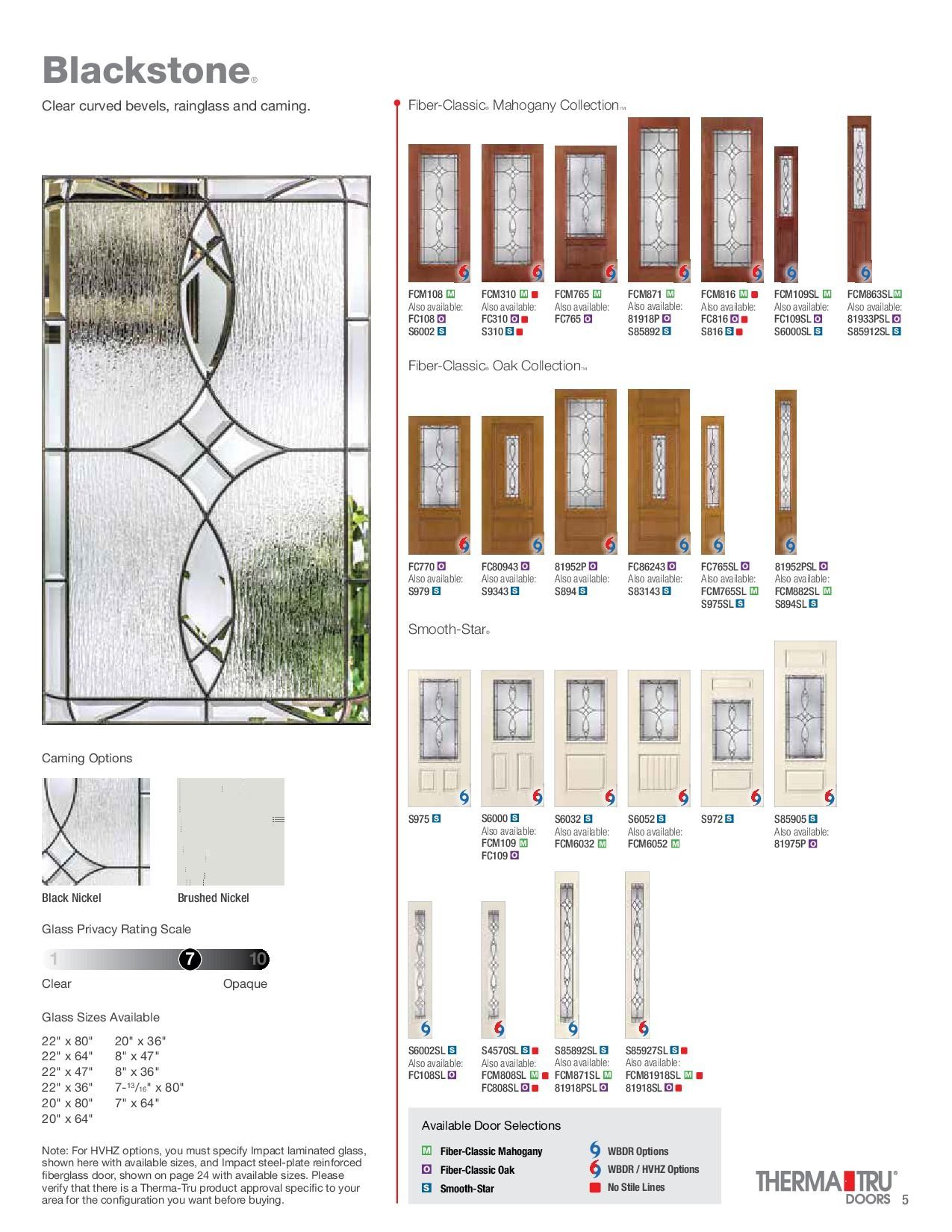 Blackstone door designs, showing various door styles and glass options.