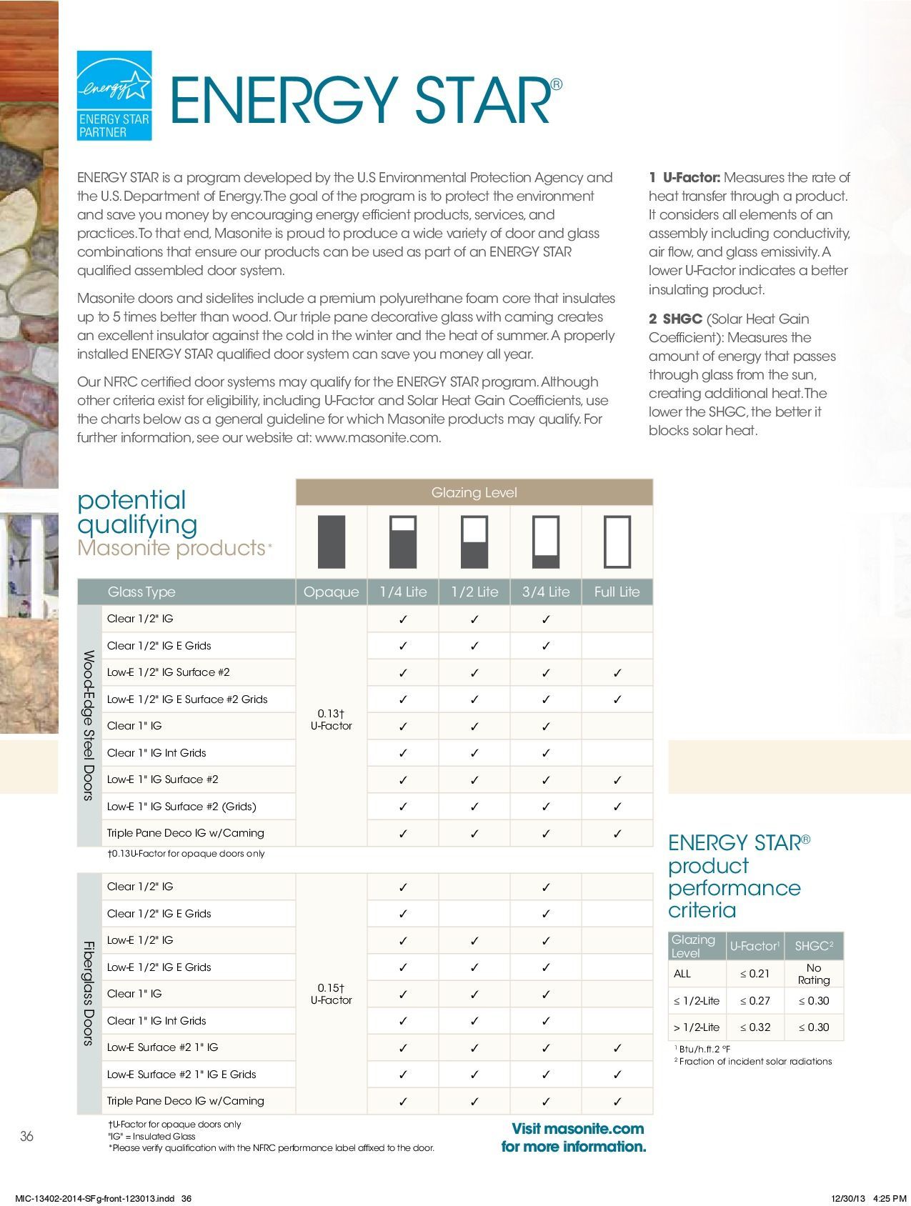 ENERGY STAR information for windows, with performance criteria chart.