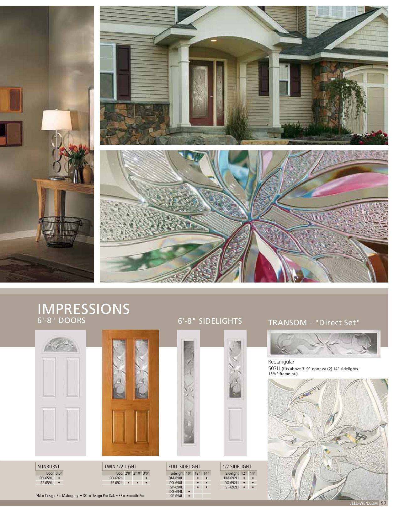 Home exterior and decorative glass door options from a brochure.