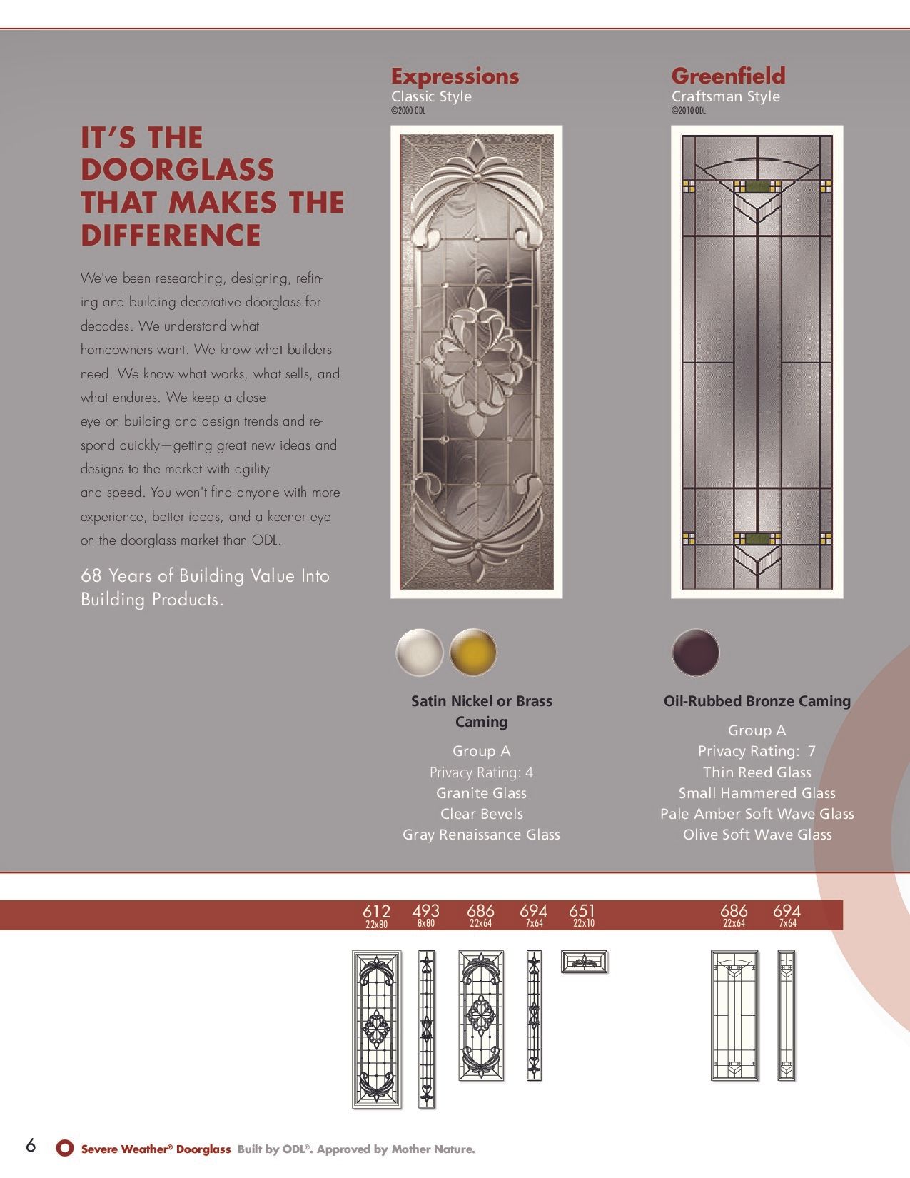 Door glass options: decorative leaded glass door, and a shaded glass door with color options.