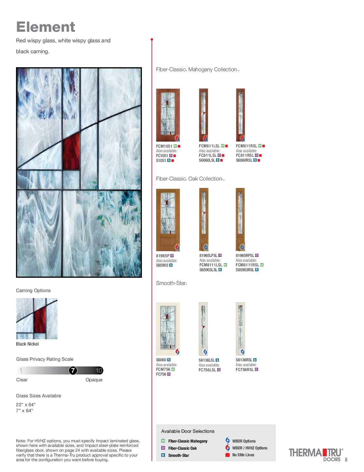 Element door collection, featuring various styles with glass and color options.
