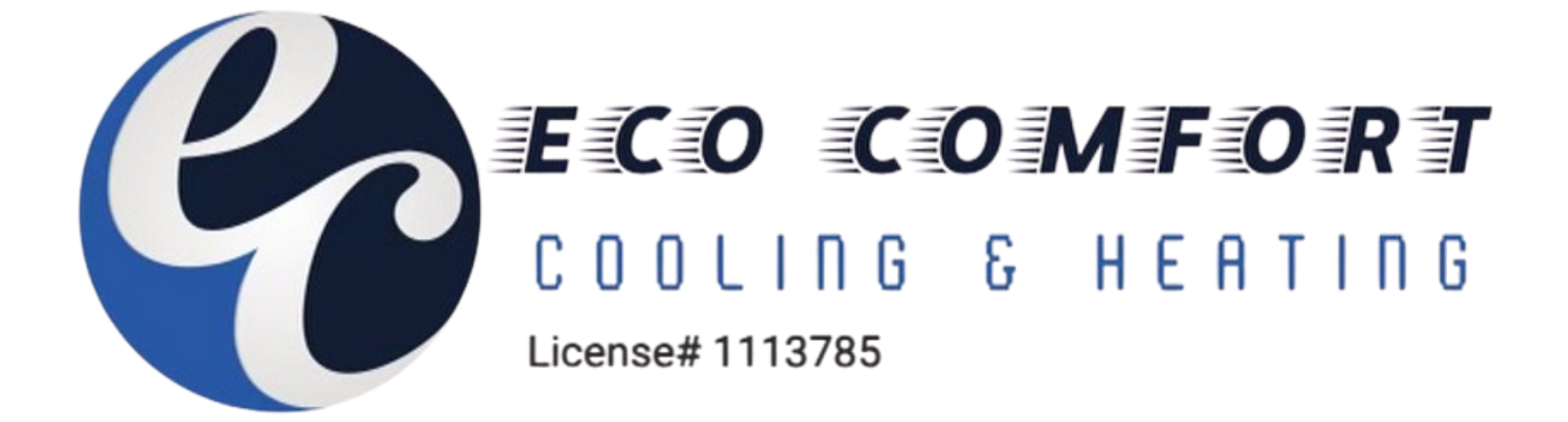 Logo for Eco Comfort Cooling & Heating with a circular blue and white 
