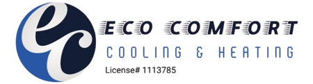 Logo for Eco Comfort Cooling & Heating with a circular blue and white 