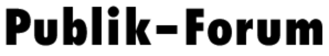 "Publik-Forum" in fetter schwarzer Schrift.