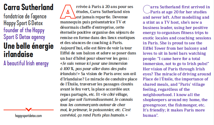 Un article de journal sur Carro Sutherland en français