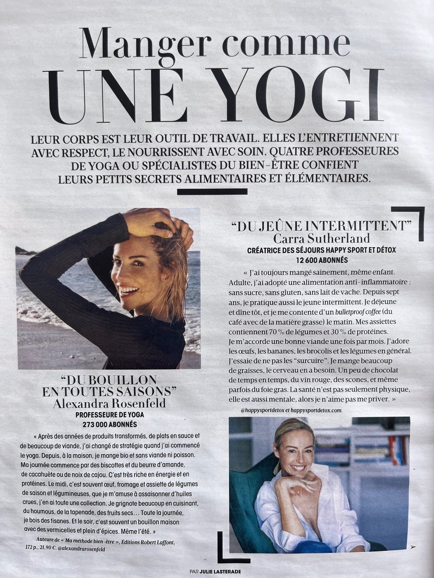 A newspaper article in french titled manger comme une yogi