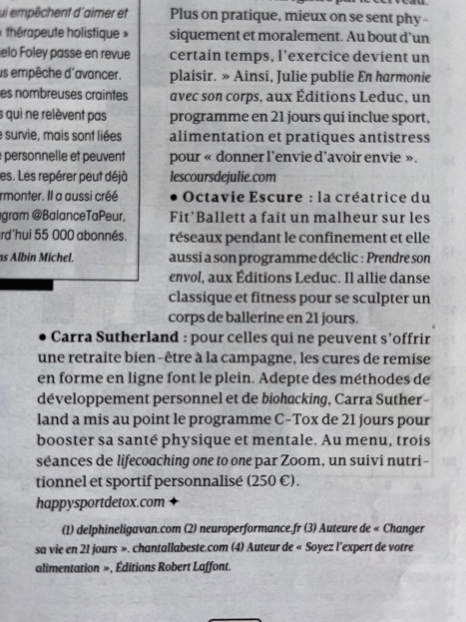 Un article de journal en français sur Carra Sutherland