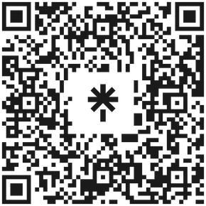 Black-and-white QR code with a star-like symbol in the center