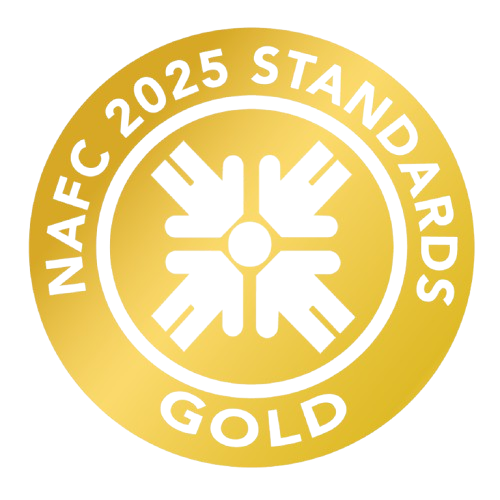 Nafc 2024 standards gold logo with a snowflake in the center