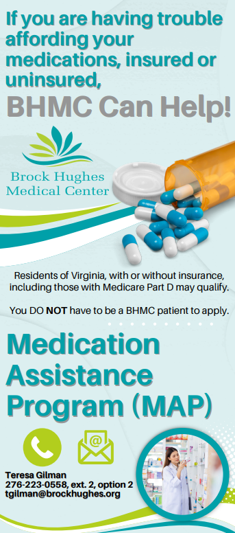 A poster that says are you having trouble affording your medications ? insured or not , bhmc can help !