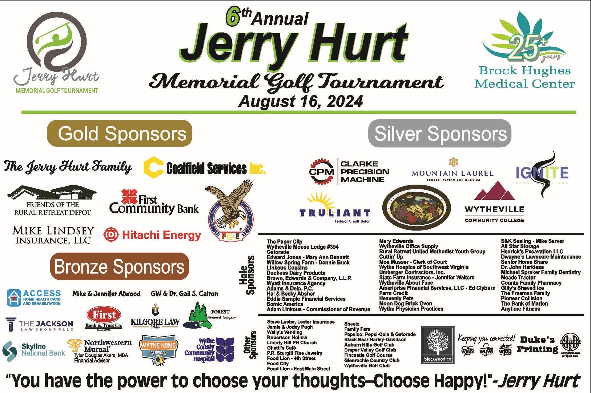 Jerry Hurt Sponsors | Brock Hughes Medical Center