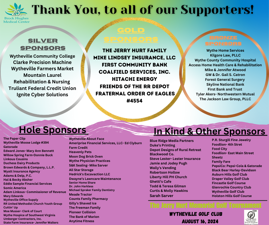 Thank you sponsors | Brock Hughes Medical Center