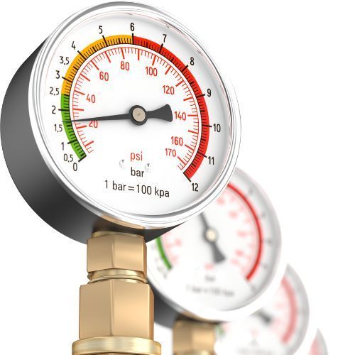 A close up of a pressure gauge that says 1 bar = 100 kpa