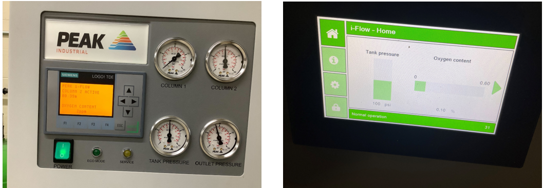 A picture of a control panel for a Nitrogen generator machine.