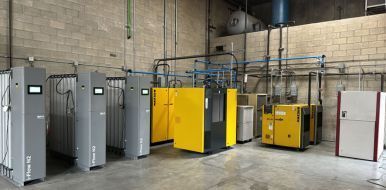 A warehouse filled with lots of nitrogen generators from Specialty Gas