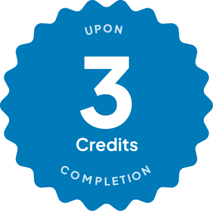 Blue badge with text: