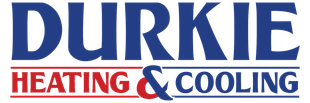Durkie Heating & Cooling logo in blue and red text on a white background