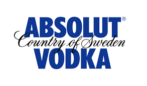 the logo for absolut country of sweden vodka is blue and white .