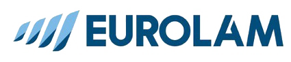 Logo di EUROLAM. Linee ondulate stilizzate blu accanto alla parola EUROLAM in un font sans-serif blu scuro.