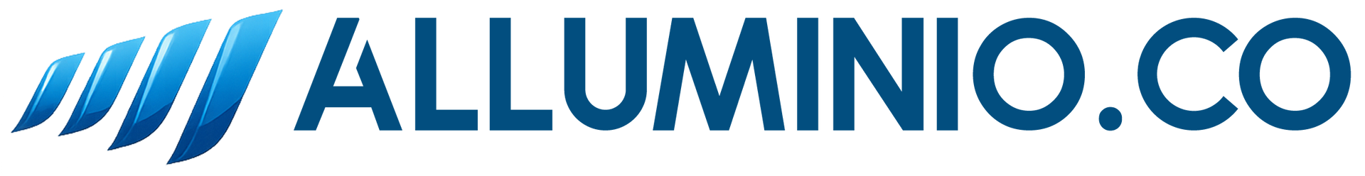 Logo di "ALLUMINIO.CO" in blu scuro con un disegno stilizzato a forma di onda.