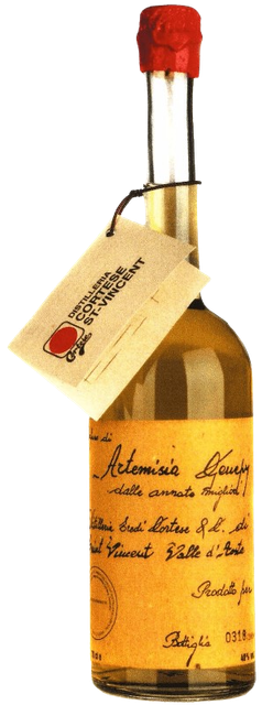 Una bottiglia di vino genep è su uno sfondo bianco.