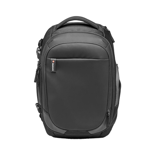 Sac à dos photo Manfrotto noir à plusieurs compartiments.