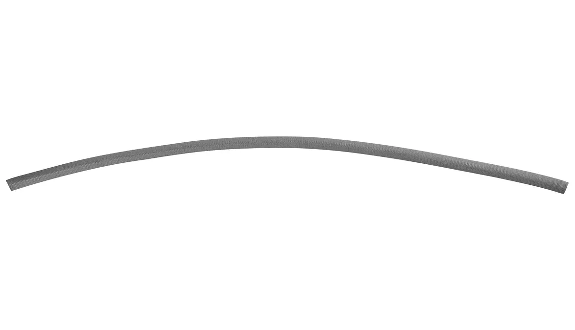 Curved gray metal bar against a white background.