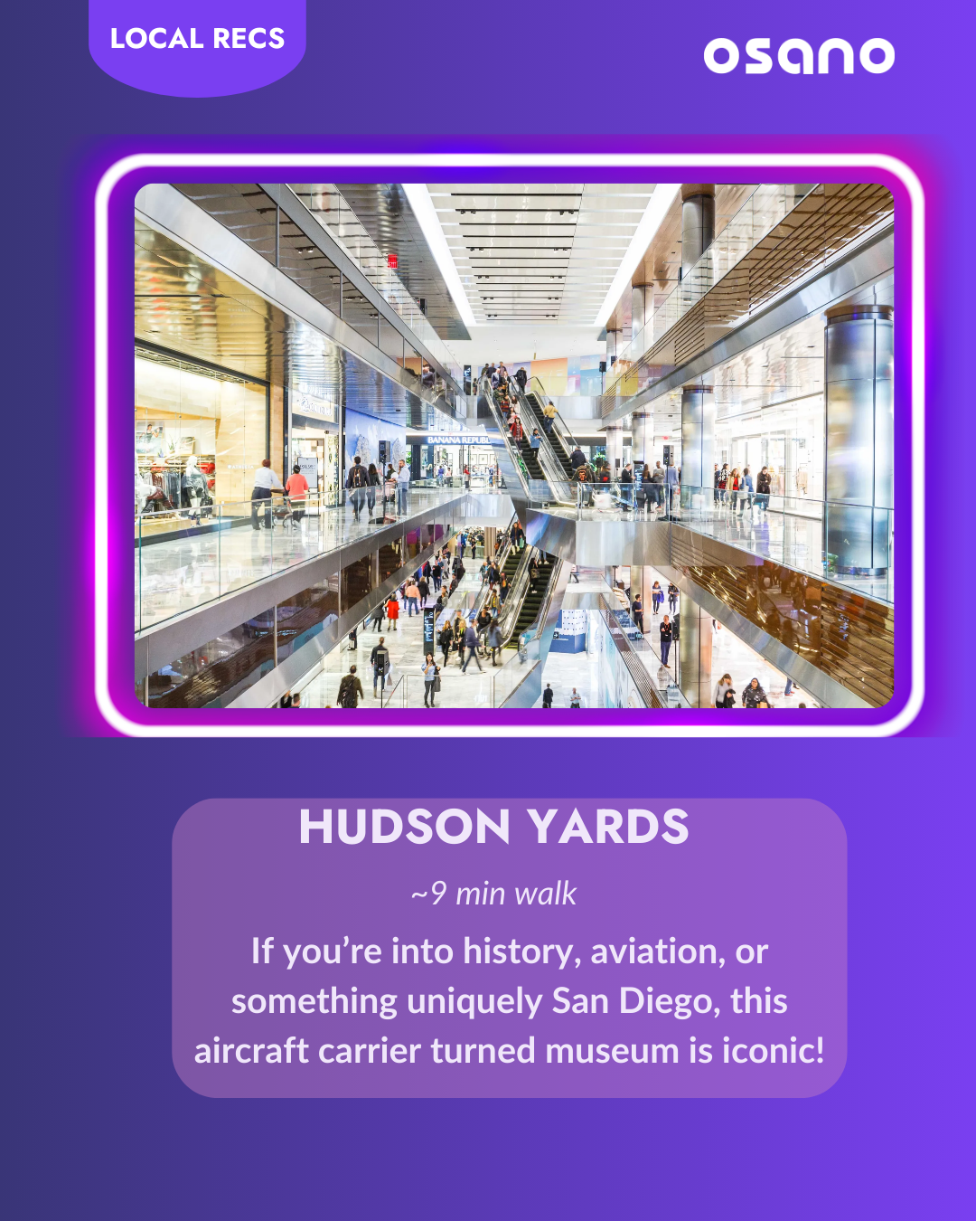 Recommendation graphic for Hudson Yards in NYC