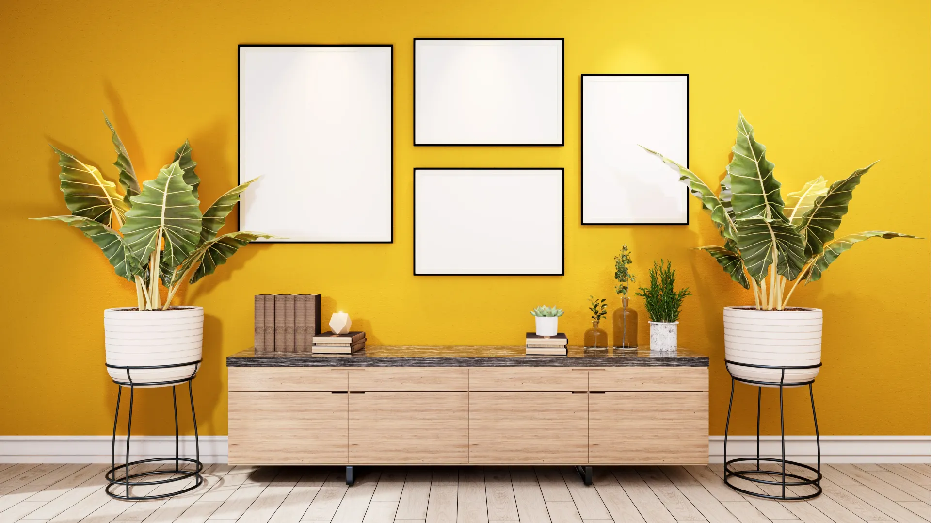 interior design with stylish empty frames