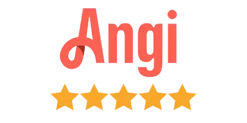 Angi logo with five gold stars, indicating excellent ratings.