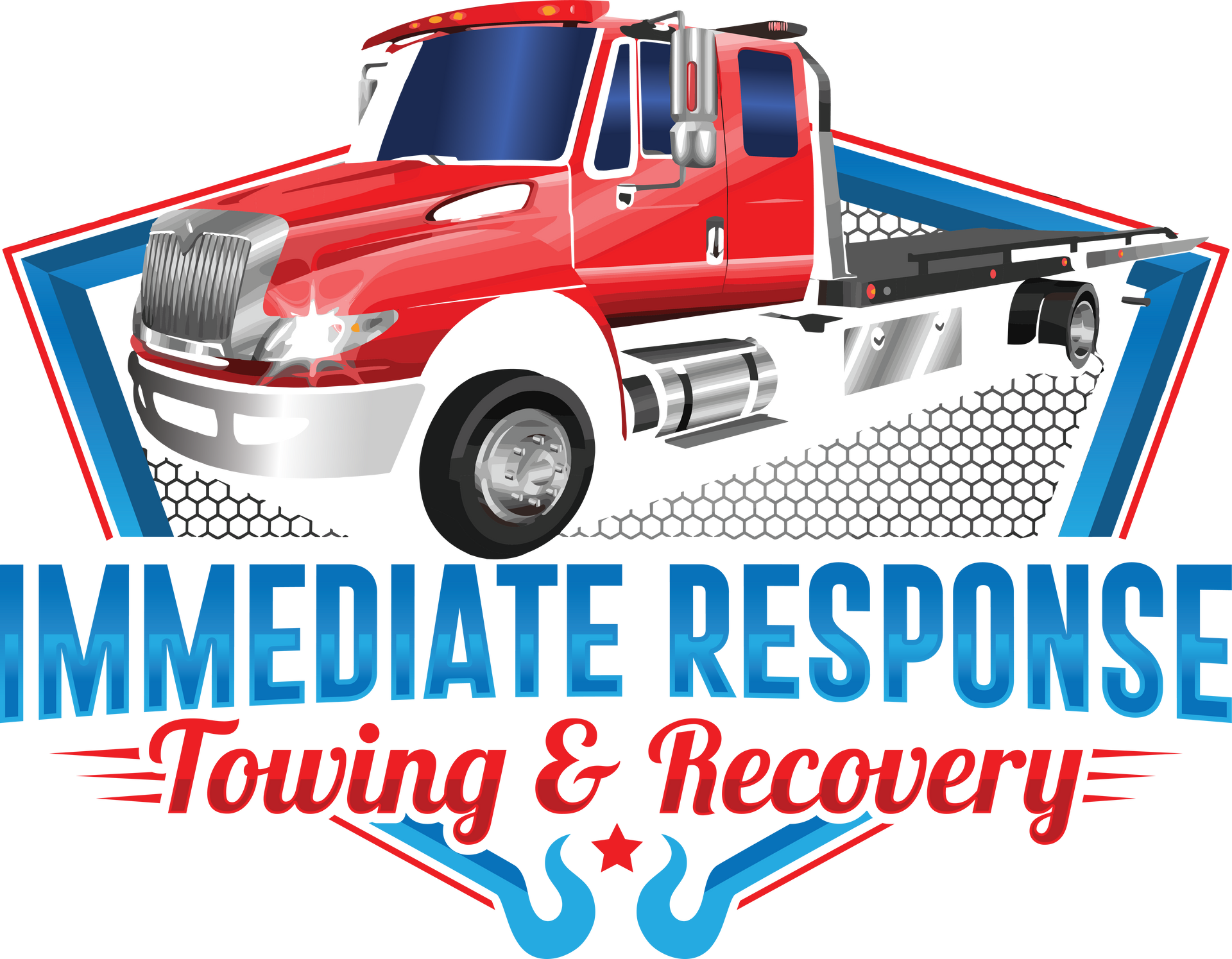 Red tow truck, logo for