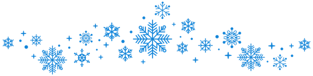 Blue snowflake border with scattered snowflakes on a white background