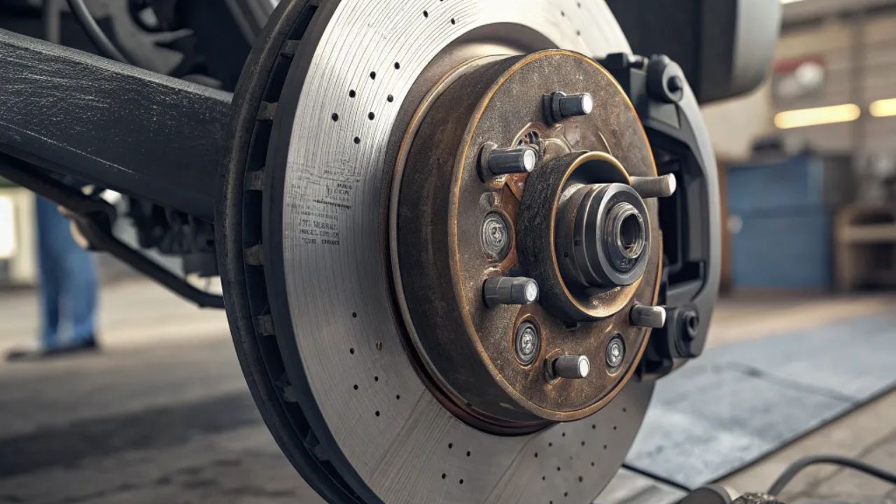 Brake service in progress for the brake components examination 