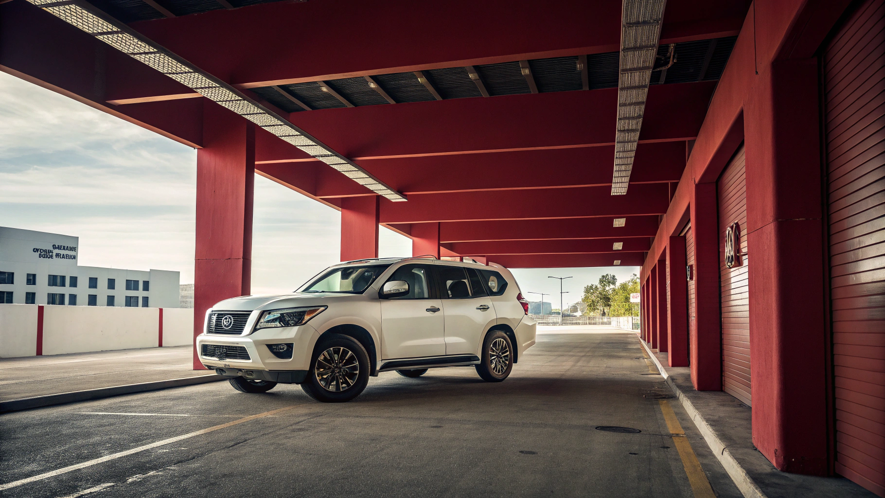 Mid-century modern credenza with a lamp and decorative objects, in a sunlit room.