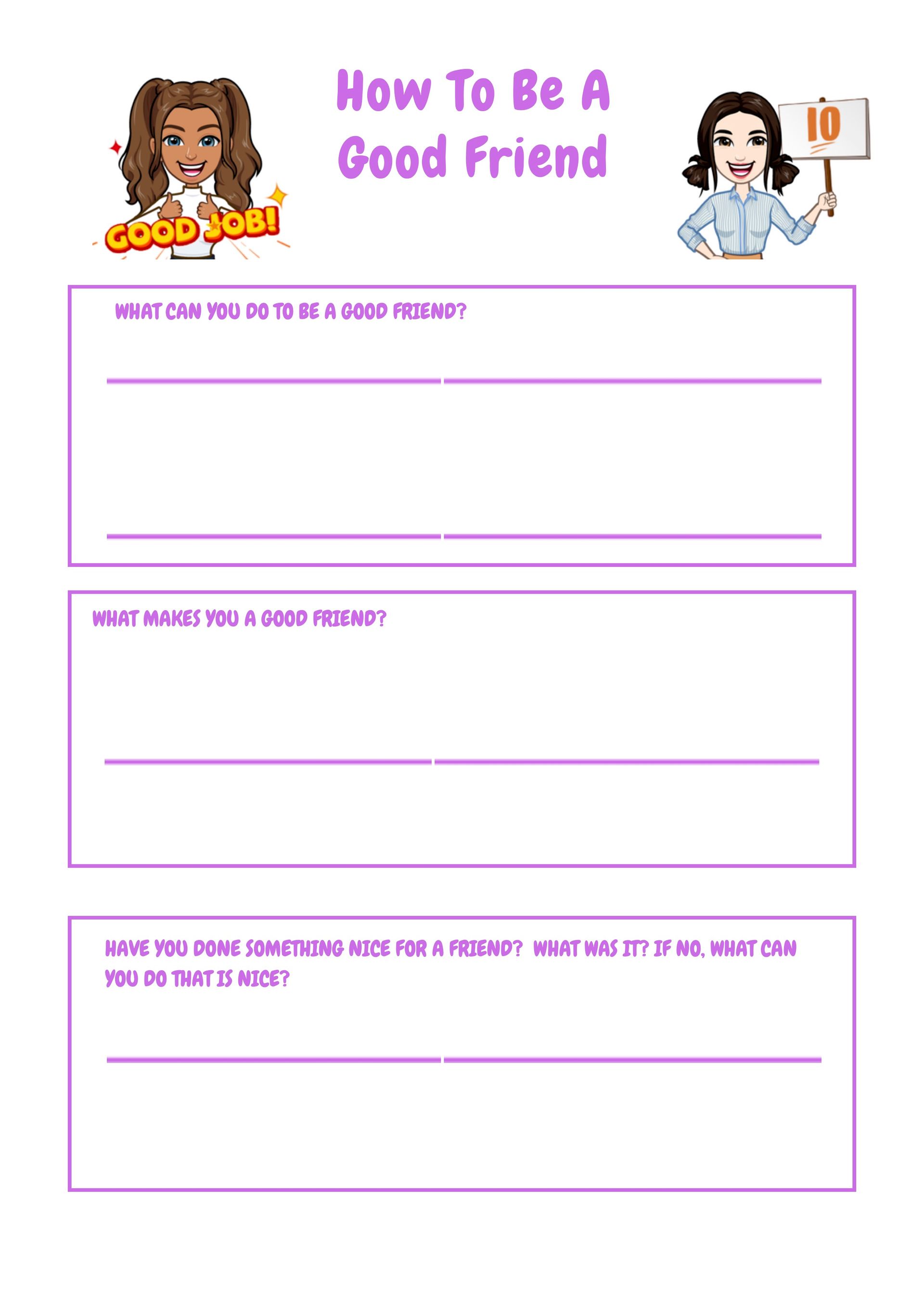 How to be a good friend journal page
