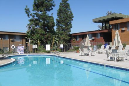 The 60-foot lap pool at Stadium Arms Apartments in San Diego, California